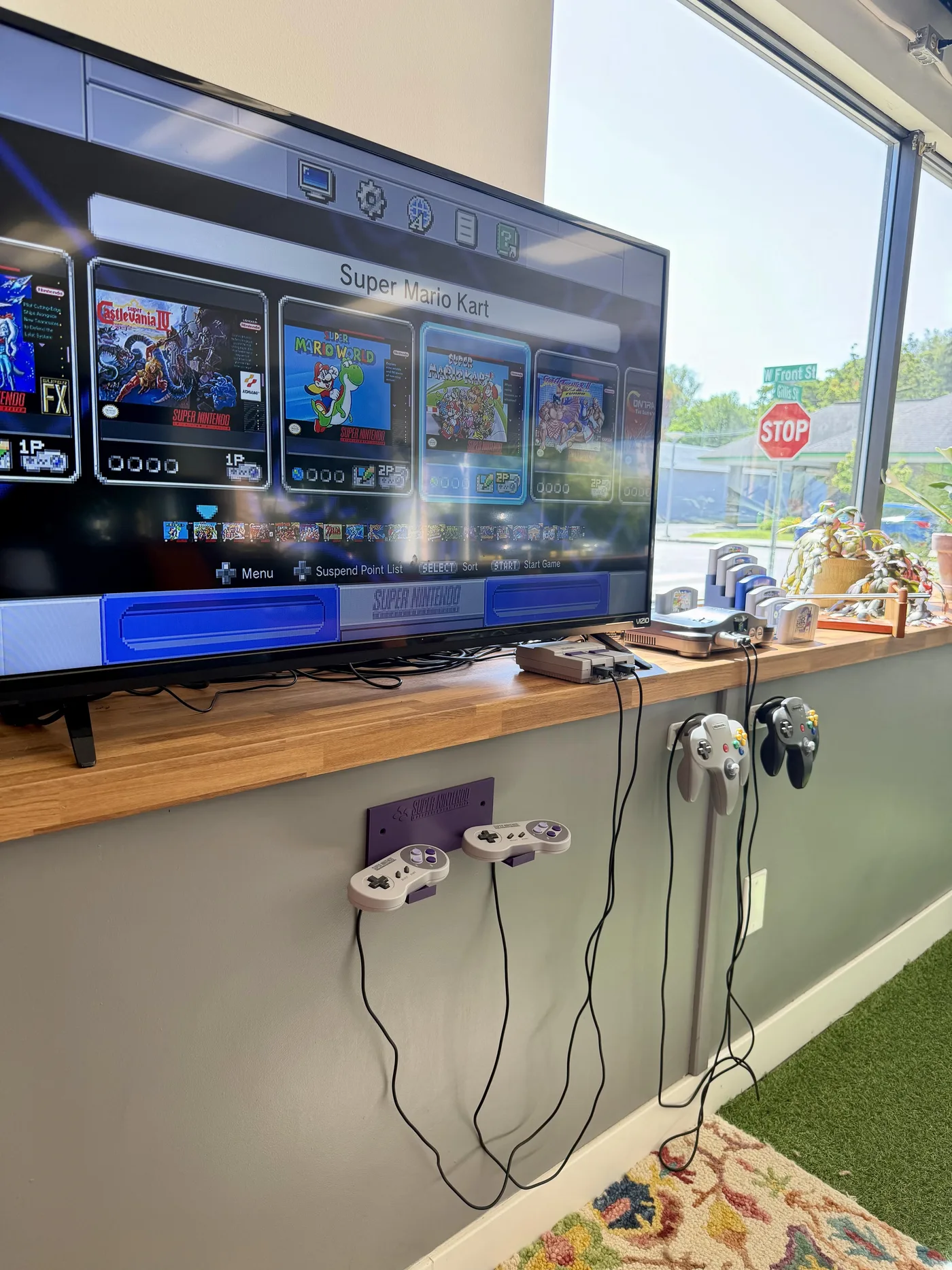 Retro gaming corner with SNES and N64